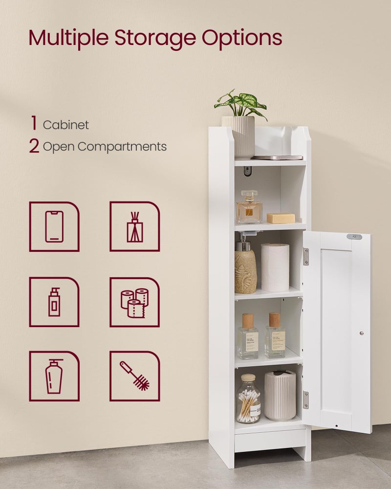 VASAGLE Small Storage Corner Floor Cabinet with Door, 7.9 x 7.1 x 31.5 Inches, Narrow Toilet Paper Storage Holder, Adjustable Shelves, for Bathroom, Living Room, Small Spaces, Cloud White UBBC310W01 - Image 3