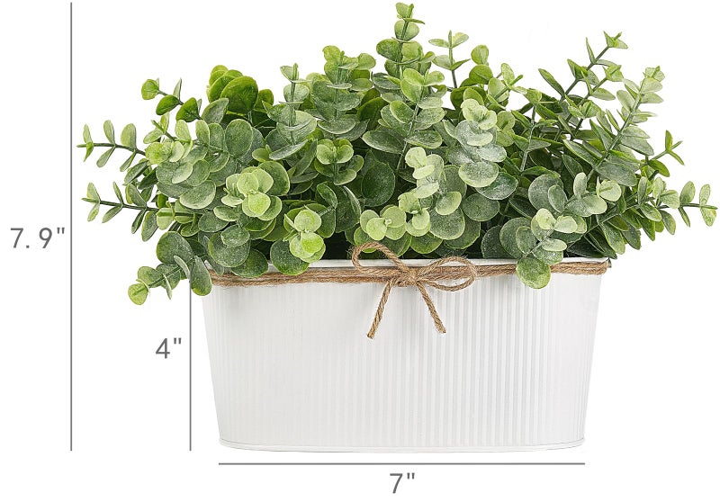 Dahey Fake Eucalyptus Plants Indoor for Farmhouse Home Decor Artificial Faux Plants in Rustic Rectangular Pots Table Centerpiece for Bathroom Office Living Room Shelf Laundry Decor, 7" L x 4" H - Image 5