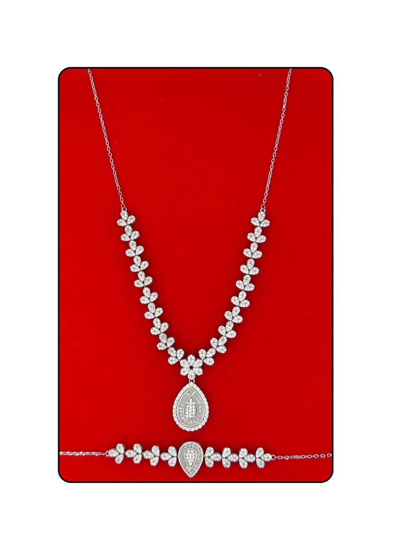 Armaaj 925 Sterling Silver Bridal leaf Zircon Necklace and Bracelet jewelry set - Image 2