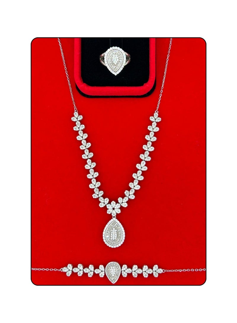 Armaaj 925 Sterling Silver Bridal leaf Zircon Necklace and Bracelet jewelry set - Image 1