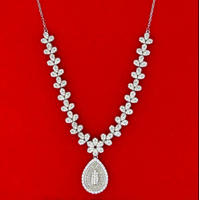 Armaaj 925 Sterling Silver Bridal leaf Zircon Necklace and Bracelet jewelry set - Image 3