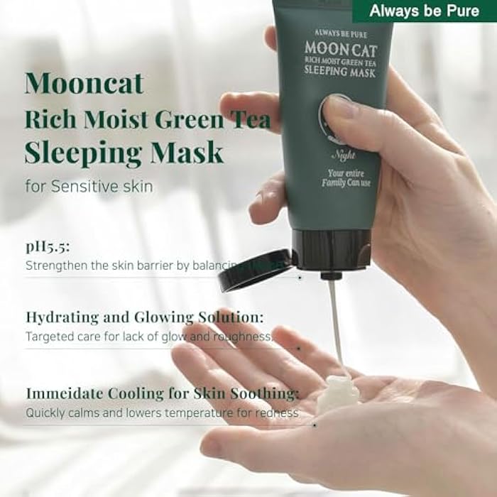 Always be Pure Green Tea Sleeping Mask 75ml – Rich Moisture Night Mask, Hypoallergenic, Calms Redness, Deep Hydration for Sensitive Skin, Non-Sticky Korean Skincare - Image 2