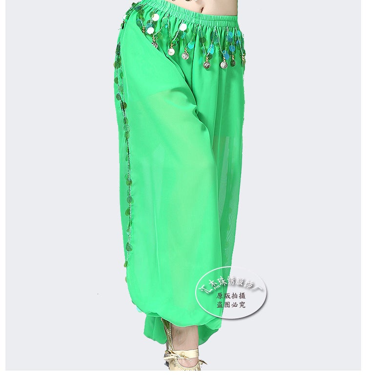 Belly Dance Pants Sequin Performance Lantern Green
