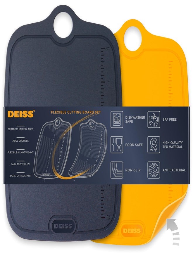 Deiss LUX Durable TPU Cutting Boards for Kitchen, Set of 2, Double-Sided Non-Slip Chopping Board, Built-in Ruler, Flexible Large Cutting Board, Deep Juice Grooves, Dishwasher Safe - Image 1