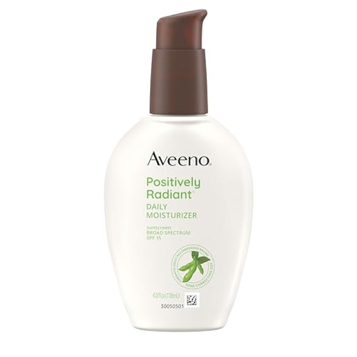 Aveeno Positively Radiant Daily Face Moisturizer with SPF 15 Sunscreen, Hydrating Facial Moisturizer with Soy Extract to Improve Skin Tone and Texture, Hypoallergenic Formula, Oil-Free, 4 FL OZ - Image 1