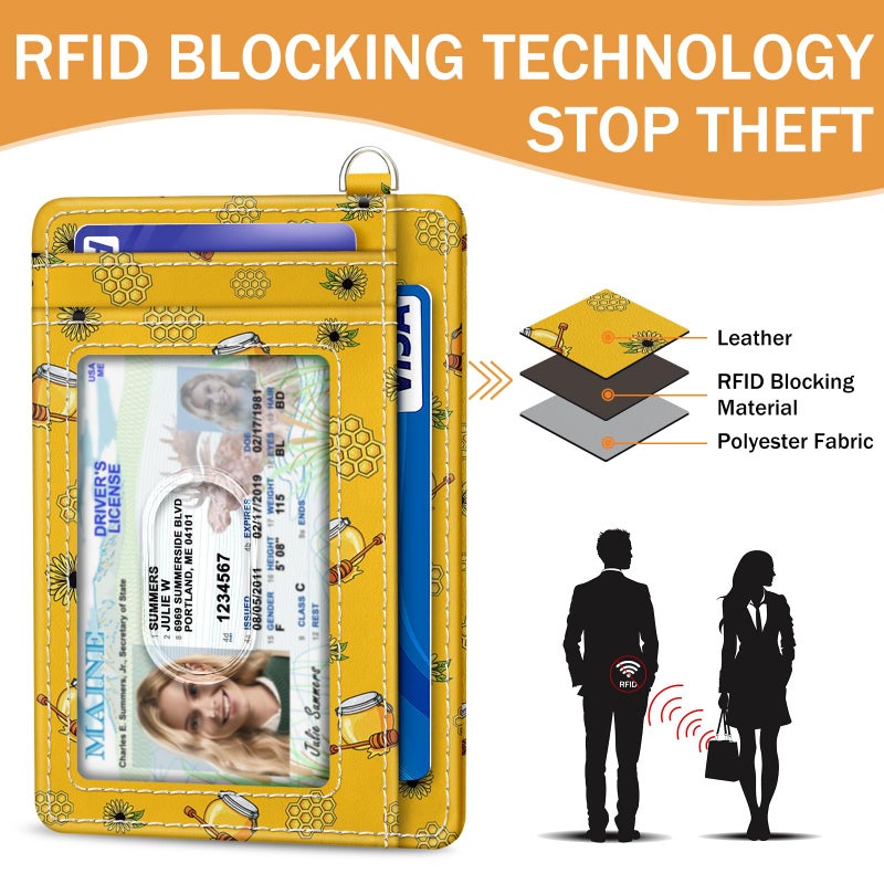Yonlevres Credit Card Holder Slim Wallet, Bee RFID Wallet Women Front Pocket Small Card Holder, Travel Cute Funny Thin Card Case ID Window PU Leather RFID Blocking Card Organizer Gifts Girls Ladies - Image 5