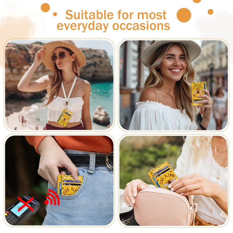 Yonlevres Credit Card Holder Slim Wallet, Bee RFID Wallet Women Front Pocket Small Card Holder, Travel Cute Funny Thin Card Case ID Window PU Leather RFID Blocking Card Organizer Gifts Girls Ladies - Image 3