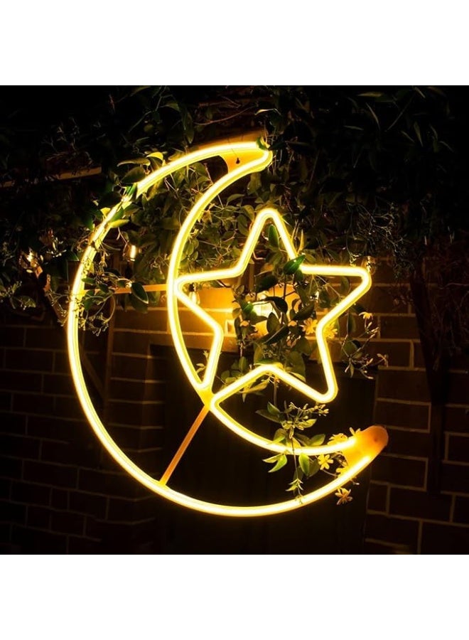NAMA Crescent and star LED light for Ramadan decoration – elegant Ramadan home decor – warm energy-saving light (neon and warm, 40cm) - Image 2