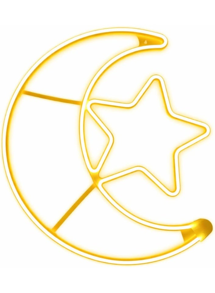 NAMA Crescent and star LED light for Ramadan decoration – elegant Ramadan home decor – warm energy-saving light (neon and warm, 40cm) - Image 1