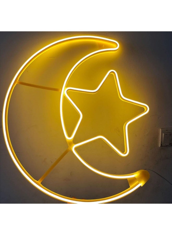 NAMA Crescent and star LED light for Ramadan decoration – elegant Ramadan home decor – warm energy-saving light (neon and warm, 40cm) - Image 3