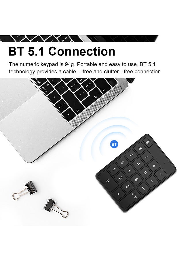 Generic - Wireless Numeric Keypad BT5.1 Number Pad 19 Keys Ultra-thin Design Portable Mini Numpad Ergonomic design Mute Numeric Pad for Laptop Desktop, PC, Notebook Black - Image 1