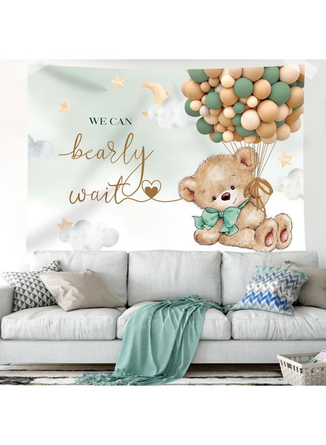Rsuuinu Bear Themed Backdrop Boy Bear Balloons Green and Gold Baby Shower Photography Background We Can Bearly Wait Baby Shower Party Decorations Cake Table Banner Supplies Photo Booth Props 7x5ft - Image 5