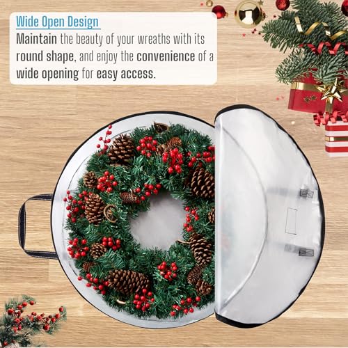 VENO 2 Pack Front Door Wreath Storage Container For Summer - 30 Inch Clear Wreath Bag, Christmas Garland Decoration Organizers with Zipper and Durable Handles (Clear, 30"-2 Pack) - Image 4