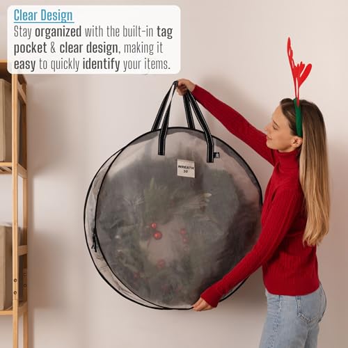 VENO 2 Pack Front Door Wreath Storage Container For Summer - 30 Inch Clear Wreath Bag, Christmas Garland Decoration Organizers with Zipper and Durable Handles (Clear, 30"-2 Pack) - Image 3