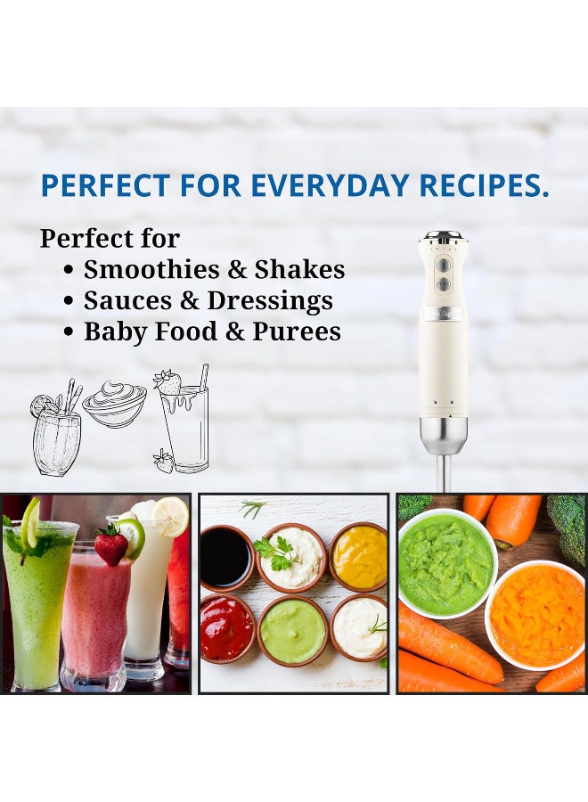 Westinghouse USA Retro Electric Hand Blender – 600W Handheld Stick Juicer Blender, Beige| Stainless Steel Immersion Blender with 5 Speeds & Turbo | Soft Grip Handle (UAE Version) - 2 Years Warranty - Image 2