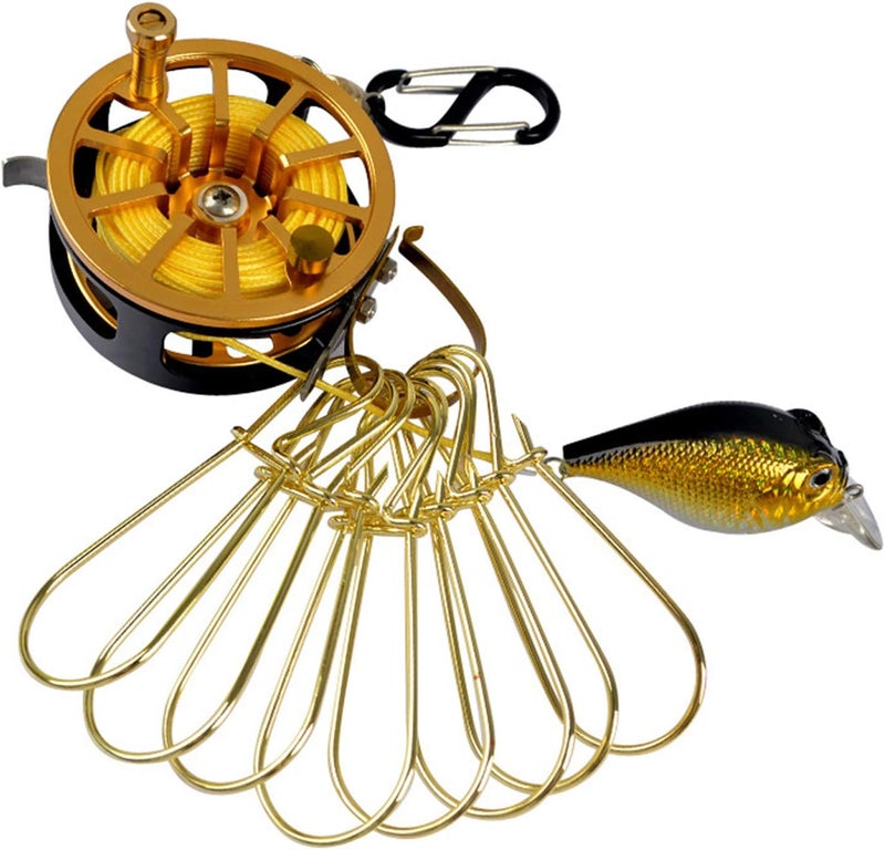 Joyeee Fish Stringer for Kayak, with 9-Snap Large Fish Hooks Lock and Fish Float, Silent Fishing Stringer Holder for Catfish Live Fish, Trout Fishing Gear and Equipment, Long 6 m/19.7 Foot, Gold - Image 1