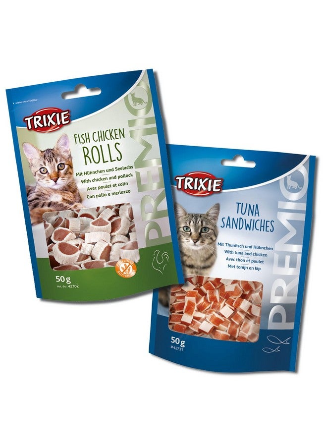 تريكسي مجموعة مكافآت القطط من لفائف السمك والدجاج/البولوك من بريميو وسندويشات التونة من بريميو، مكافآت غنية بالعناصر الغذائية للقطط، مناسبة لجميع السلالات - (عبوة من قطعتين) - Image 1