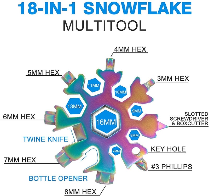 18 in 1 Snowflake Multitool Set, Wrench Bottle Opener and Screwdriver, Portable Multitasking Keychain Tool for Men, Outdoor Camping Travel Adventure Tools (1) - Image 3