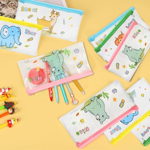 Climberty® 12Pcs Pencil Bags Stationeries Storage Pouch Pencil Pouches Cartoon Clear PVC Zippered Pouches, 4 Designs, Art Supplies Storage Organizer Bags, Student Pencil Pouches, 20x10.3cm - Image 4
