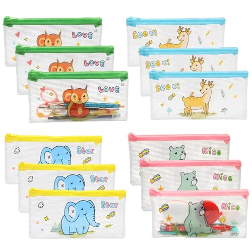 Climberty® 12Pcs Pencil Bags Stationeries Storage Pouch Pencil Pouches Cartoon Clear PVC Zippered Pouches, 4 Designs, Art Supplies Storage Organizer Bags, Student Pencil Pouches, 20x10.3cm - Image 1