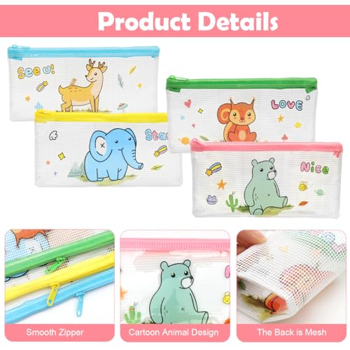 Climberty® 12Pcs Pencil Bags Stationeries Storage Pouch Pencil Pouches Cartoon Clear PVC Zippered Pouches, 4 Designs, Art Supplies Storage Organizer Bags, Student Pencil Pouches, 20x10.3cm - Image 3