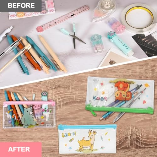 Climberty® 12Pcs Pencil Bags Stationeries Storage Pouch Pencil Pouches Cartoon Clear PVC Zippered Pouches, 4 Designs, Art Supplies Storage Organizer Bags, Student Pencil Pouches, 20x10.3cm - Image 5