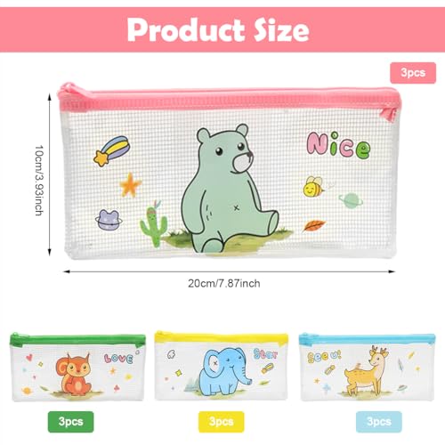 Climberty® 12Pcs Pencil Bags Stationeries Storage Pouch Pencil Pouches Cartoon Clear PVC Zippered Pouches, 4 Designs, Art Supplies Storage Organizer Bags, Student Pencil Pouches, 20x10.3cm - Image 2