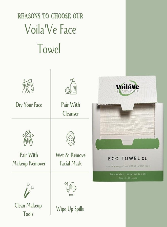 voilave مناديل وجه قابلة للاستخدام مرة واحدة من فويلافي - 100% قطن قابلة للتحلل لإزالة المكياج، مناديل جافة فائقة النعومة خالية من الوبر | مناديل صديقة للبيئة تم اختبارها سريرًا للبشرة الحساسة - XL 10 x 12" - 50 قطعة - Image 2