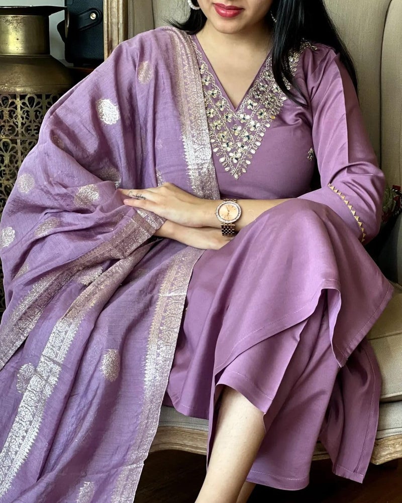 Florely Women's Viscose Chanderi Silk Embroidery Kurta Bottom Set, and Dupatta Set Traditional Kurta Set for Women cotton kurtis for women latest (IN, Alpha, L, Regular, Rose Pink) - Image 4