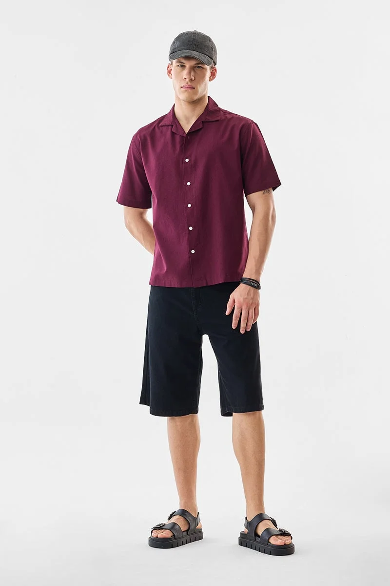 SNITCH Burgundy Solid Half Sleeve Boxy Shirt