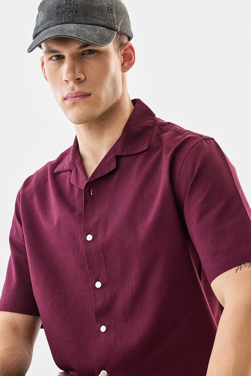 SNITCH Burgundy Solid Half Sleeve Boxy Shirt