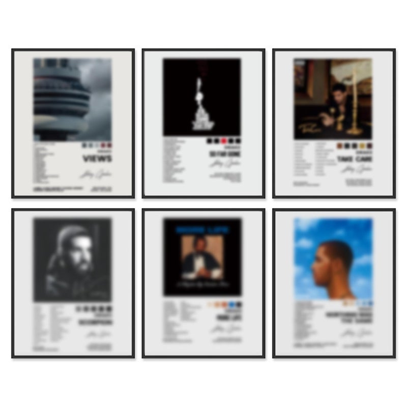 Home Trove بوسترات دريك HOME TROVE  مقاس 8x10 مطبوعة على قماش مجموعة من 6 بوسترات ألبوم موسيقي لتزيين الغرفة فن جدار قماش ديكور غرفة للفتيات المراهقات - Image 5