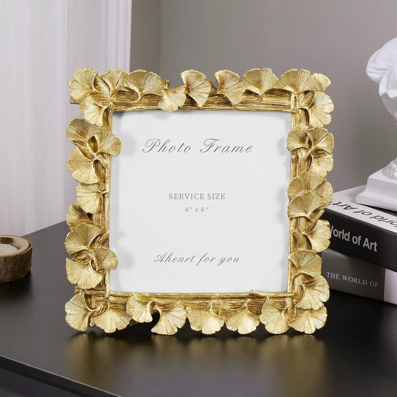 Cuspin 6x6 Picture Frame Vintage Gold Frames, Gold Ornate Leaf Textured Hand-Crafted Resin with Glass Front Antique Photo Frame for Tabletop Display, Retro Design Home Decor - Image 2