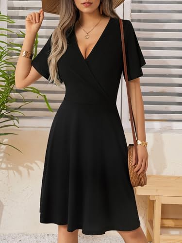 FENSACE Black Dresses for Women Summer Work Funeral Semi Formal Dress(Black,Large) - Image 3