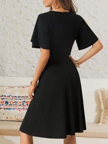 FENSACE Black Dresses for Women Summer Work Funeral Semi Formal Dress(Black,Large) - Image 4