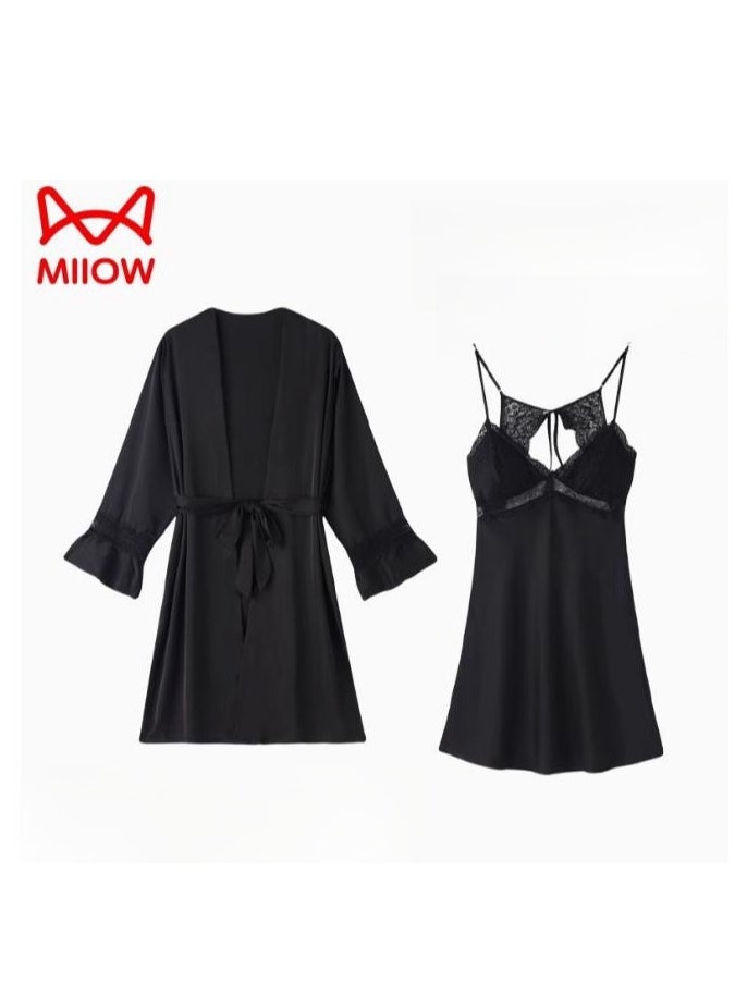 MIIOW - Strap Sleeping Skirt Women's Silk Sleeping Robe with Chest Mat Ice Silk Pure Desire Set Gift Box - Image 1
