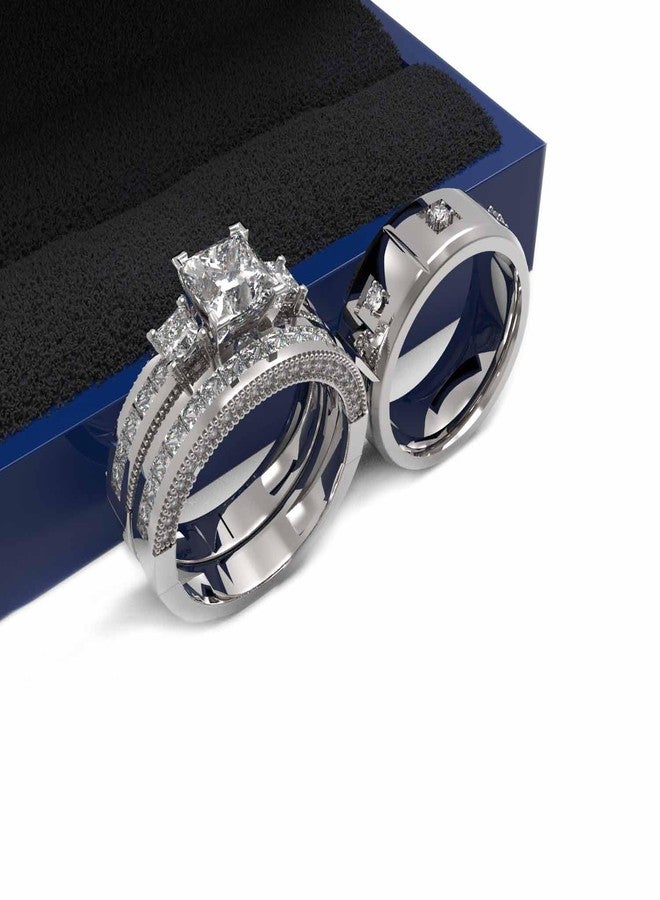 IOU 3pc Couples Wedding Ring Sets His And Hers Women Sterling Silve Moissanite and men Wedding Bands Together With Jewelry Box - Image 2