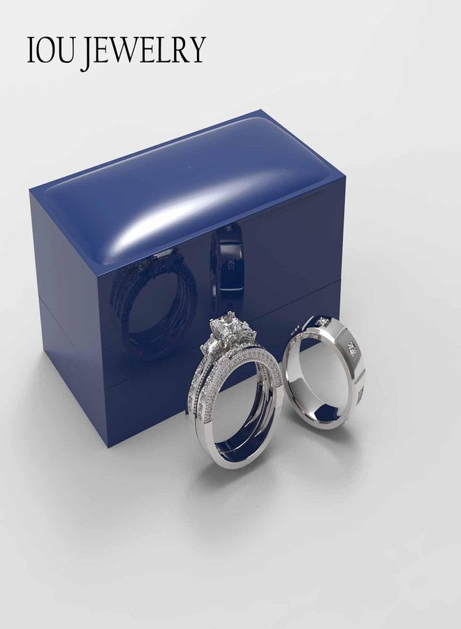 IOU 3pc Couples Wedding Ring Sets His And Hers Women Sterling Silve Moissanite and men Wedding Bands Together With Jewelry Box - Image 3