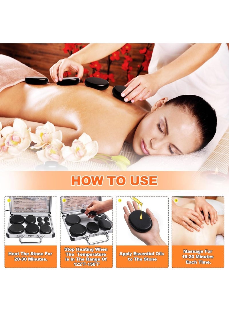 YelaJoy Hot Stones Massage Set with Warmer 16Pcs Hot Stones Massage Set with Heater Portable Hot Rocks Basalt Massage Stones Set with Warmer Kit for Home Spa Warming Therapy Relax - Image 4