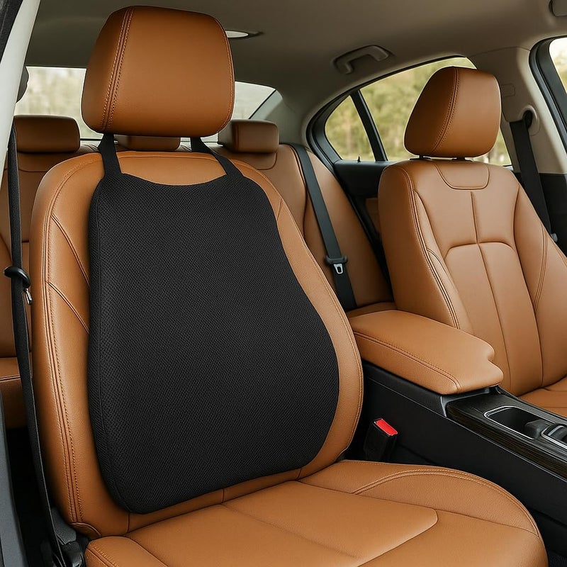 CUSHIO Car Lumbar Support Back Rest Support Memory Foam Cushion | Relieves Back Pain & Supports Posture | Ideal for Cars, Office Chairs, and Travel (Mesh Black) - Image 1