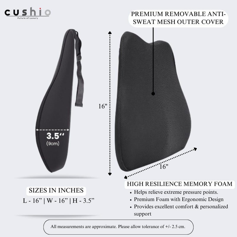 CUSHIO Car Lumbar Support Back Rest Support Memory Foam Cushion | Relieves Back Pain & Supports Posture | Ideal for Cars, Office Chairs, and Travel (Mesh Black) - Image 3