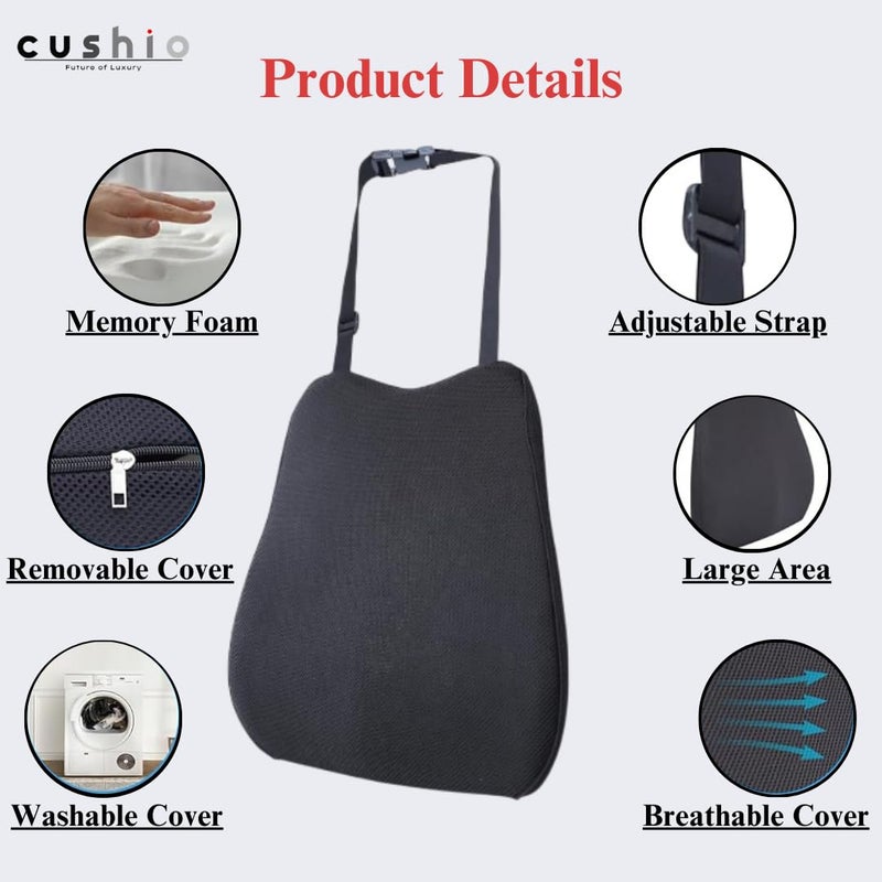 CUSHIO Car Lumbar Support Back Rest Support Memory Foam Cushion | Relieves Back Pain & Supports Posture | Ideal for Cars, Office Chairs, and Travel (Mesh Black) - Image 5