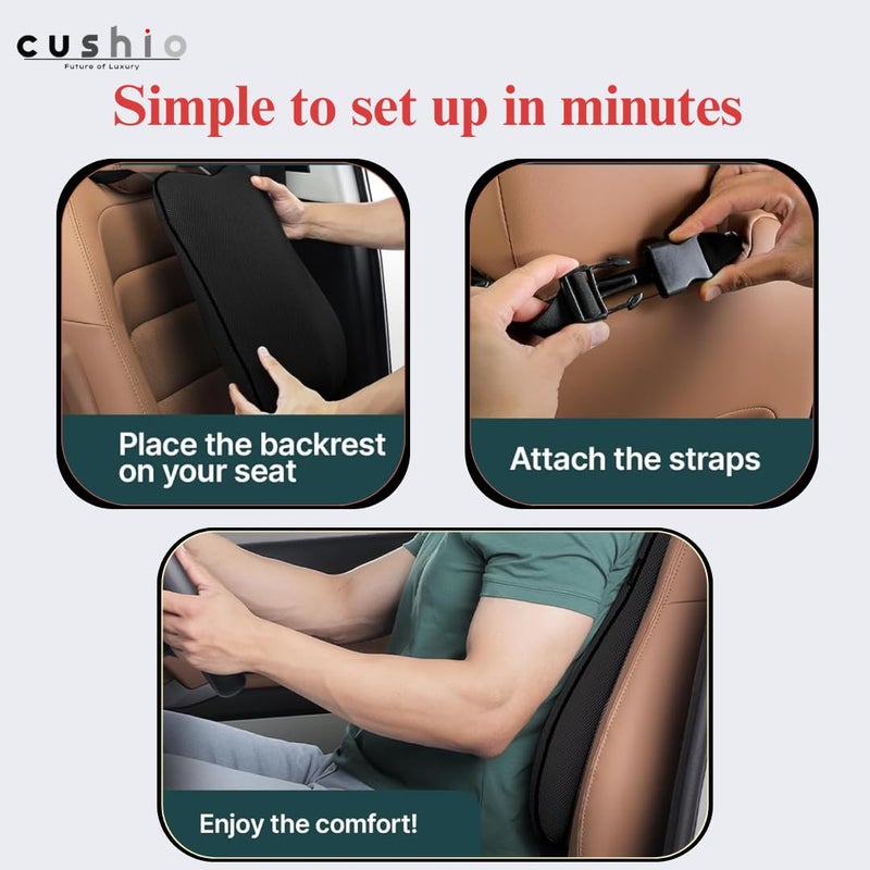 CUSHIO Car Lumbar Support Back Rest Support Memory Foam Cushion | Relieves Back Pain & Supports Posture | Ideal for Cars, Office Chairs, and Travel (Mesh Black) - Image 4