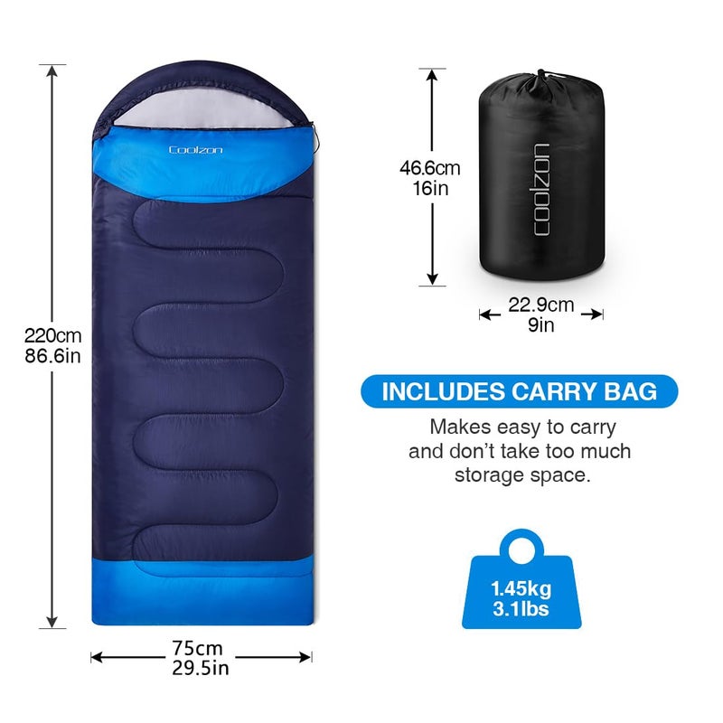 Coolzon Outdoor Sleep Bag for Camping 3-4 Seasons, Adult Blanket Sleeping Bag Small Pack Size Ultralight Carry Bag Soft Thick and Warm for Travel, Hiking, Navy - Image 2