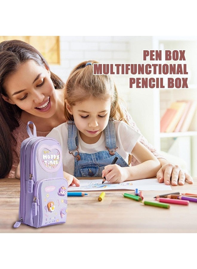 تيمسون حافظة أقلام تيمسون كبيرة السعة - حافظة أقلام قائمة بثلاثة أقسام، منظم أدوات مكتبية متعدد الوظائف بتصميم كرتوني لطيف للمكتب والجامعة والمدرسة (KBX-1061) (أرجواني) - Image 5