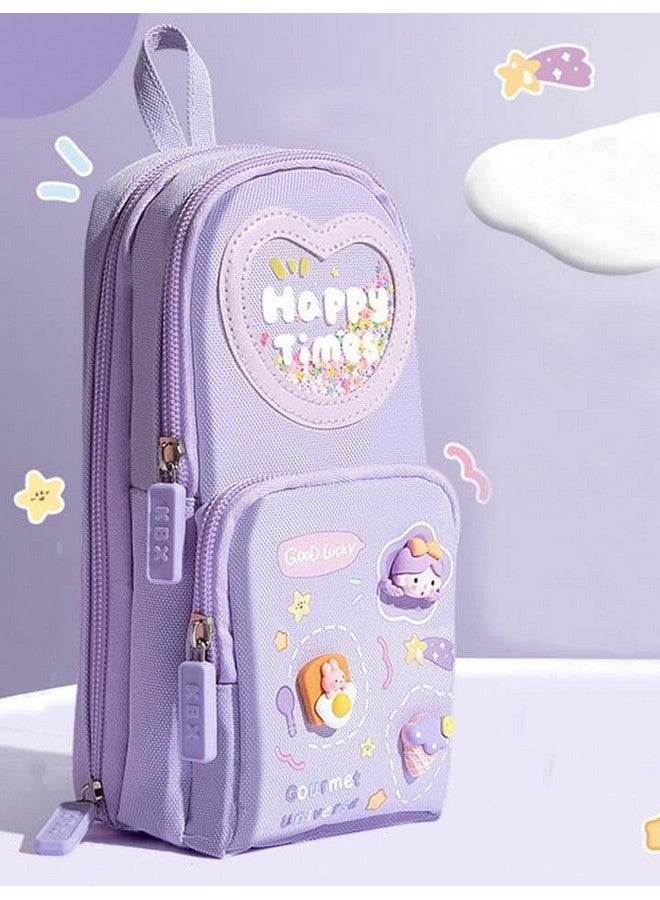 تيمسون حافظة أقلام تيمسون كبيرة السعة - حافظة أقلام قائمة بثلاثة أقسام، منظم أدوات مكتبية متعدد الوظائف بتصميم كرتوني لطيف للمكتب والجامعة والمدرسة (KBX-1061) (أرجواني) - Image 2