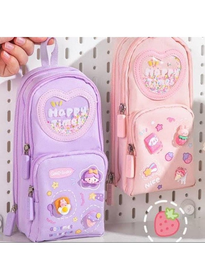 تيمسون حافظة أقلام تيمسون كبيرة السعة - حافظة أقلام قائمة بثلاثة أقسام، منظم أدوات مكتبية متعدد الوظائف بتصميم كرتوني لطيف للمكتب والجامعة والمدرسة (KBX-1061) (أرجواني) - Image 4