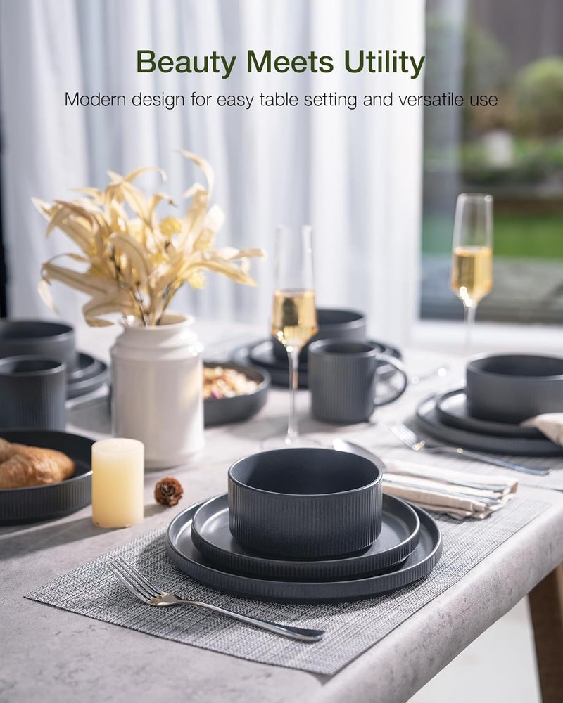 Famiware Star Dinnerware Set for 4 - 12 Pieces, Matte Dark Charcoal, Chip and Scratch Resistant - Image 2