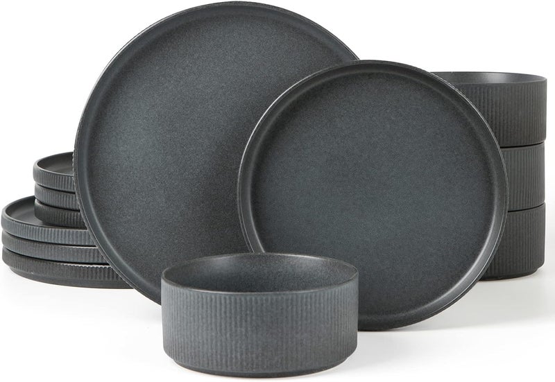 Famiware Star Dinnerware Set for 4 - 12 Pieces, Matte Dark Charcoal, Chip and Scratch Resistant - Image 1