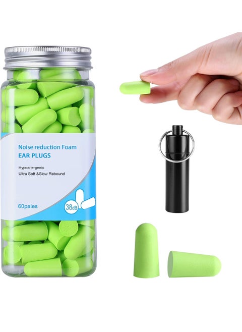 60 Pairs Pack - Ultra Soft Foam Earplugs Sleep, 38dB SNR 31dB NRR Sound Blocking Noise Cancelling Ear Plugs for Sleeping, Travel, Shooting and Working